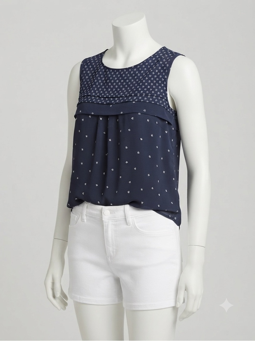 LOFT Navy Sleeveless Floral Yoke Tank